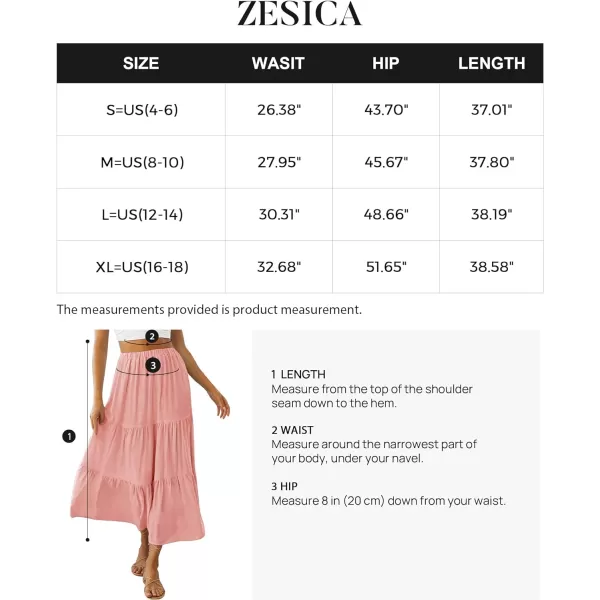 imageZESICA Womens 2024 Summer Plaid Flower Print Elastic High Waist Flowy A Line Maxi Skirt with PocketsSolidpink