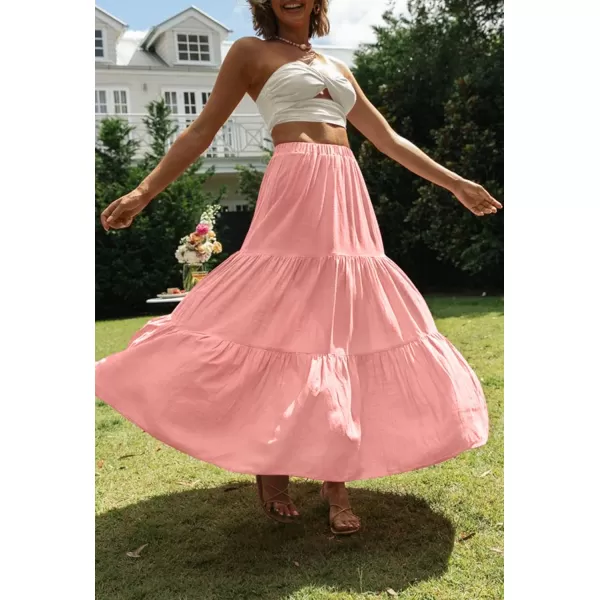 imageZESICA Womens 2024 Summer Plaid Flower Print Elastic High Waist Flowy A Line Maxi Skirt with PocketsSolidpink