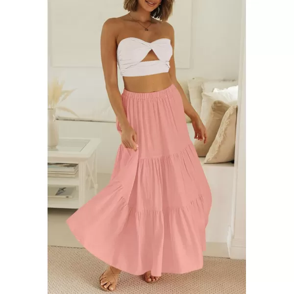 imageZESICA Womens 2024 Summer Plaid Flower Print Elastic High Waist Flowy A Line Maxi Skirt with PocketsSolidpink