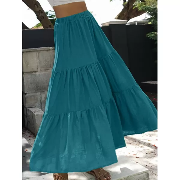 imageZESICA Womens 2024 Summer Plaid Flower Print Elastic High Waist Flowy A Line Maxi Skirt with PocketsTeal