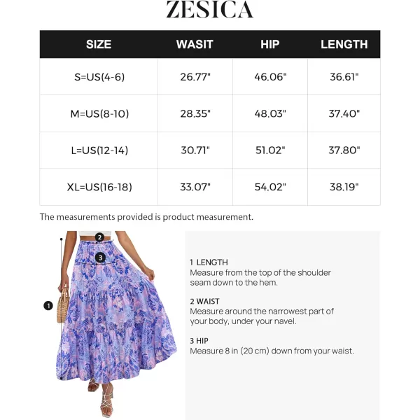 imageZESICA Womens 2024 Summer Plaid Flower Print Elastic High Waist Flowy A Line Maxi Skirt with PocketsViolet