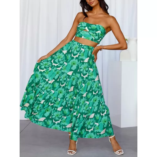imageZESICA Womens 2024 Summer Plaid Flower Print Elastic High Waist Flowy A Line Maxi Skirt with PocketsViridis