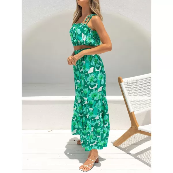 imageZESICA Womens 2024 Summer Plaid Flower Print Elastic High Waist Flowy A Line Maxi Skirt with PocketsViridis