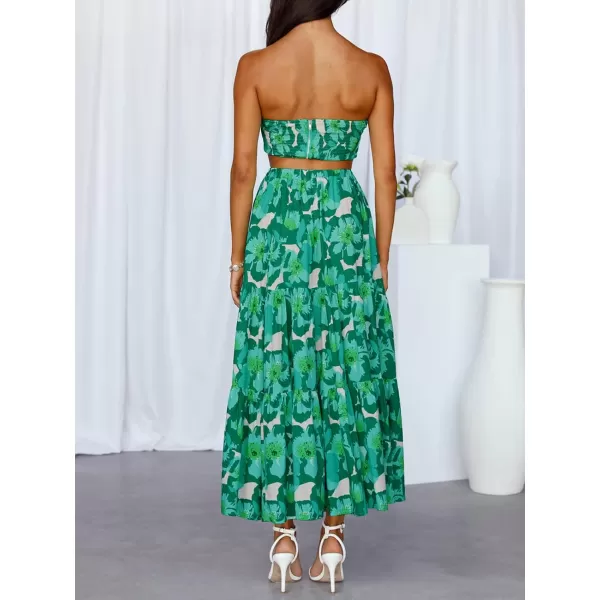 imageZESICA Womens 2024 Summer Plaid Flower Print Elastic High Waist Flowy A Line Maxi Skirt with PocketsViridis