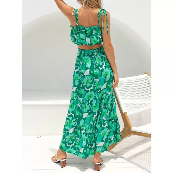 imageZESICA Womens 2024 Summer Plaid Flower Print Elastic High Waist Flowy A Line Maxi Skirt with PocketsViridis