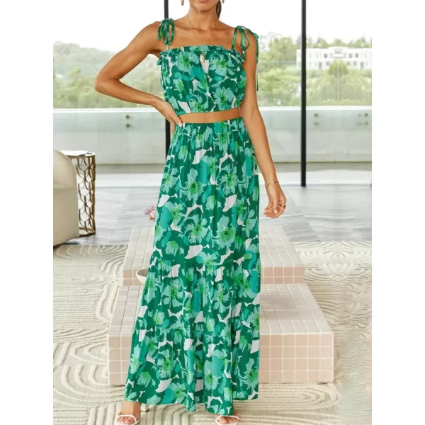 imageZESICA Womens 2024 Summer Plaid Flower Print Elastic High Waist Flowy A Line Maxi Skirt with PocketsViridis