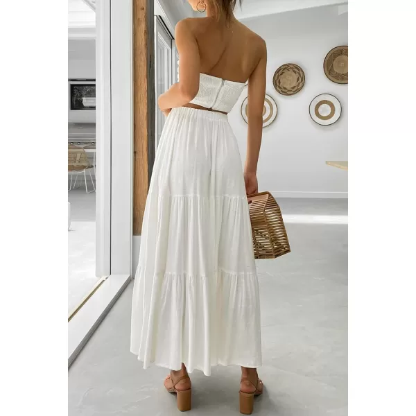 imageZESICA Womens 2024 Summer Plaid Flower Print Elastic High Waist Flowy A Line Maxi Skirt with PocketsWhite