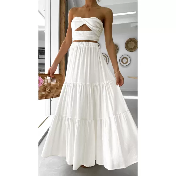 imageZESICA Womens 2024 Summer Plaid Flower Print Elastic High Waist Flowy A Line Maxi Skirt with PocketsWhite