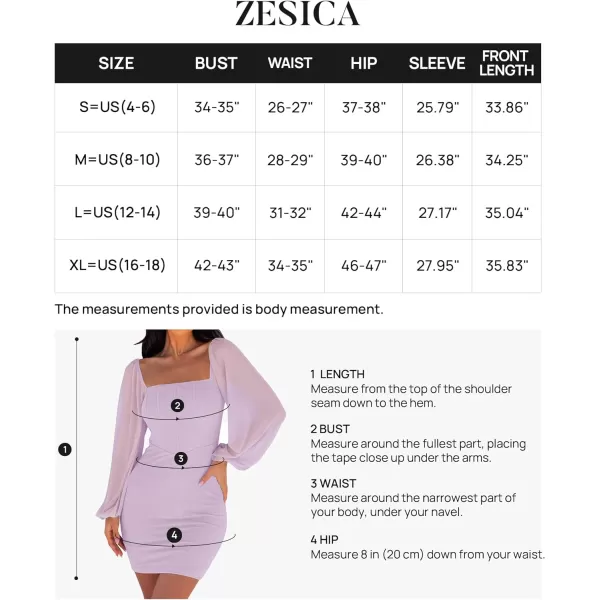 imageZESICA Womens 2024 Summer Puff Long Sleeve Square Neck Ruched Bodycon Cocktail Party Club Short Mini DressPurple