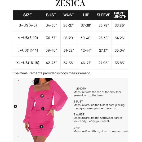 imageZESICA Womens 2024 Summer Puff Long Sleeve Square Neck Ruched Bodycon Cocktail Party Club Short Mini DressRose
