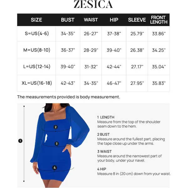 imageZESICA Womens 2024 Summer Puff Long Sleeve Square Neck Ruched Bodycon Cocktail Party Club Short Mini DressRoyalblue