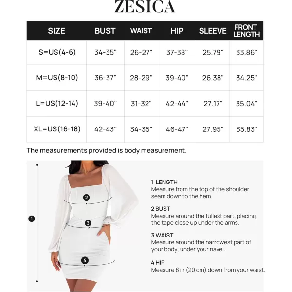 imageZESICA Womens 2024 Summer Puff Long Sleeve Square Neck Ruched Bodycon Cocktail Party Club Short Mini DressWhite