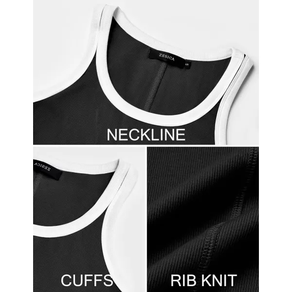 imageZESICA Womens 2024 Summer Ribbed Color Block Tank Tops Casual Knit Scoop Neck Sleeveless ShirtsBlack