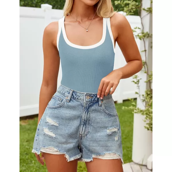 imageZESICA Womens 2024 Summer Ribbed Color Block Tank Tops Casual Knit Scoop Neck Sleeveless ShirtsBlue