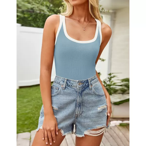 imageZESICA Womens 2024 Summer Ribbed Color Block Tank Tops Casual Knit Scoop Neck Sleeveless ShirtsBlue