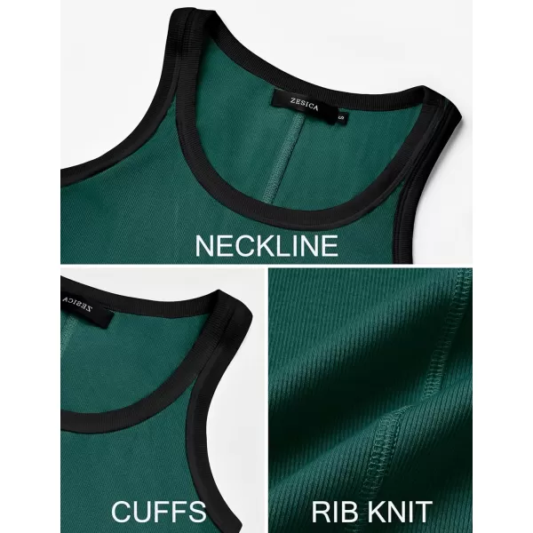 imageZESICA Womens 2024 Summer Ribbed Color Block Tank Tops Casual Knit Scoop Neck Sleeveless ShirtsDark Green