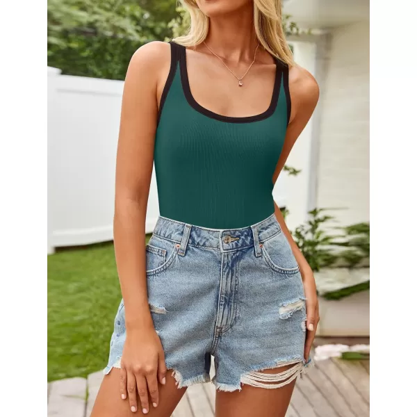 imageZESICA Womens 2024 Summer Ribbed Color Block Tank Tops Casual Knit Scoop Neck Sleeveless ShirtsDark Green
