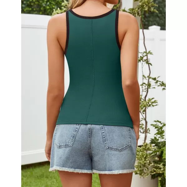 imageZESICA Womens 2024 Summer Ribbed Color Block Tank Tops Casual Knit Scoop Neck Sleeveless ShirtsDark Green