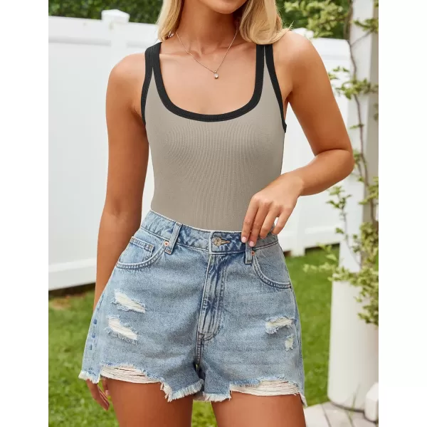 imageZESICA Womens 2024 Summer Ribbed Color Block Tank Tops Casual Knit Scoop Neck Sleeveless ShirtsKhaki