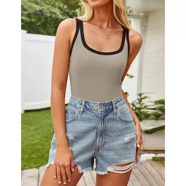 imageZESICA Womens 2024 Summer Ribbed Color Block Tank Tops Casual Knit Scoop Neck Sleeveless ShirtsKhaki