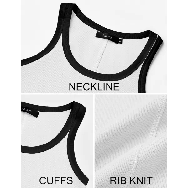 imageZESICA Womens 2024 Summer Ribbed Color Block Tank Tops Casual Knit Scoop Neck Sleeveless ShirtsWhite