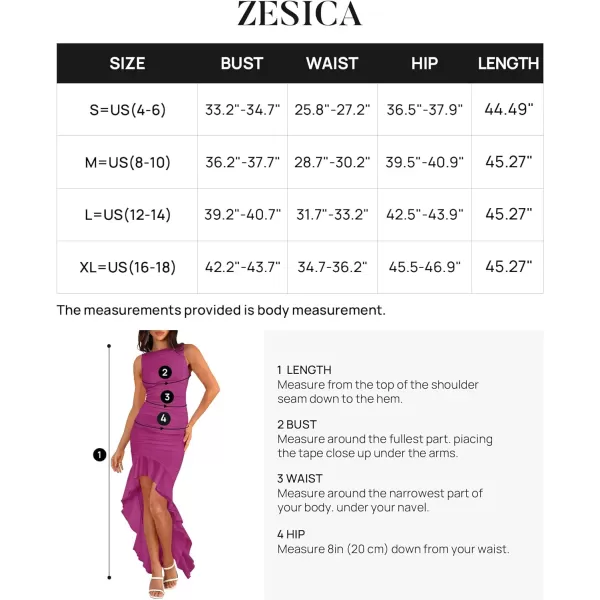 imageZESICA Womens 2024 Summer Ruched Bodycon Dress Sleeveless Backless Ruffle Mermaid Cocktail Wedding Party DressesEggplant