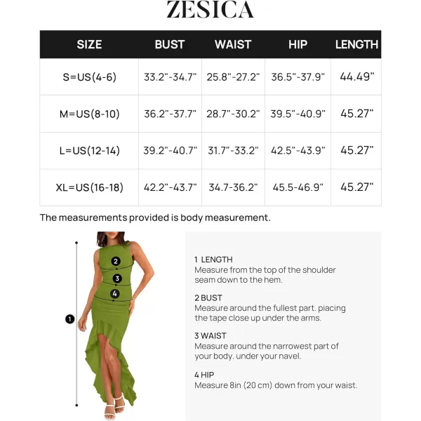 imageZESICA Womens 2024 Summer Ruched Bodycon Dress Sleeveless Backless Ruffle Mermaid Cocktail Wedding Party DressesGreen