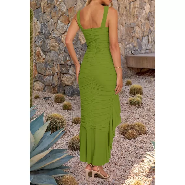 imageZESICA Womens 2024 Summer Ruched Bodycon Dress Sleeveless Backless Ruffle Mermaid Cocktail Wedding Party DressesGreen