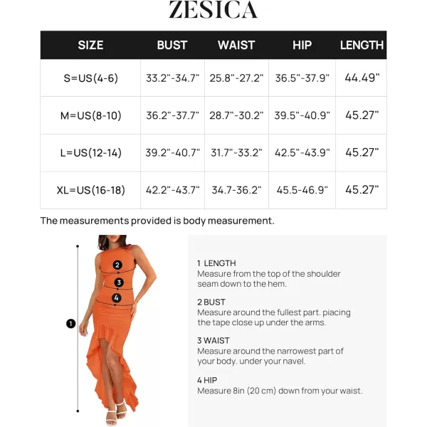 imageZESICA Womens 2024 Summer Ruched Bodycon Dress Sleeveless Backless Ruffle Mermaid Cocktail Wedding Party DressesOrange