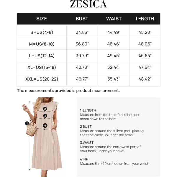 imageZESICA Womens 2024 Summer Ruffle Cap Sleeve Crewneck Casual Loose Flowy Pleated Tiered Midi Dresses with PocketsApricot