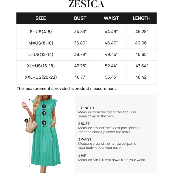 imageZESICA Womens 2024 Summer Ruffle Cap Sleeve Crewneck Casual Loose Flowy Pleated Tiered Midi Dresses with PocketsAqua