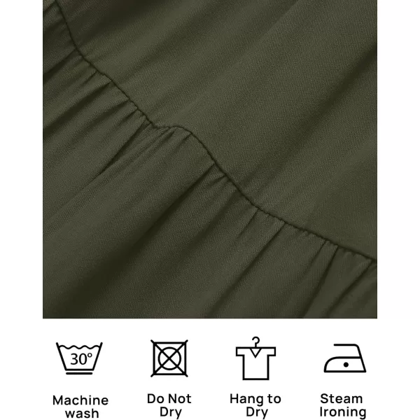 imageZESICA Womens 2024 Summer Ruffle Cap Sleeve Crewneck Casual Loose Flowy Pleated Tiered Midi Dresses with PocketsArmygreen