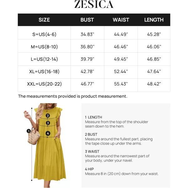 imageZESICA Womens 2024 Summer Ruffle Cap Sleeve Crewneck Casual Loose Flowy Pleated Tiered Midi Dresses with PocketsGinger