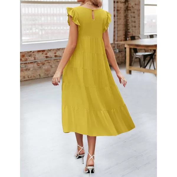 imageZESICA Womens 2024 Summer Ruffle Cap Sleeve Crewneck Casual Loose Flowy Pleated Tiered Midi Dresses with PocketsGinger