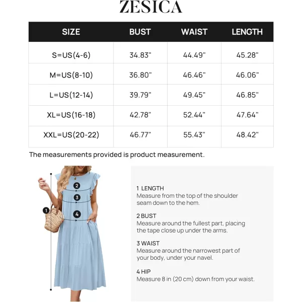 imageZESICA Womens 2024 Summer Ruffle Cap Sleeve Crewneck Casual Loose Flowy Pleated Tiered Midi Dresses with PocketsLightblue