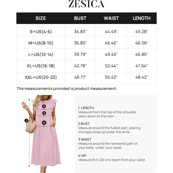 imageZESICA Womens 2024 Summer Ruffle Cap Sleeve Crewneck Casual Loose Flowy Pleated Tiered Midi Dresses with PocketsLightpink