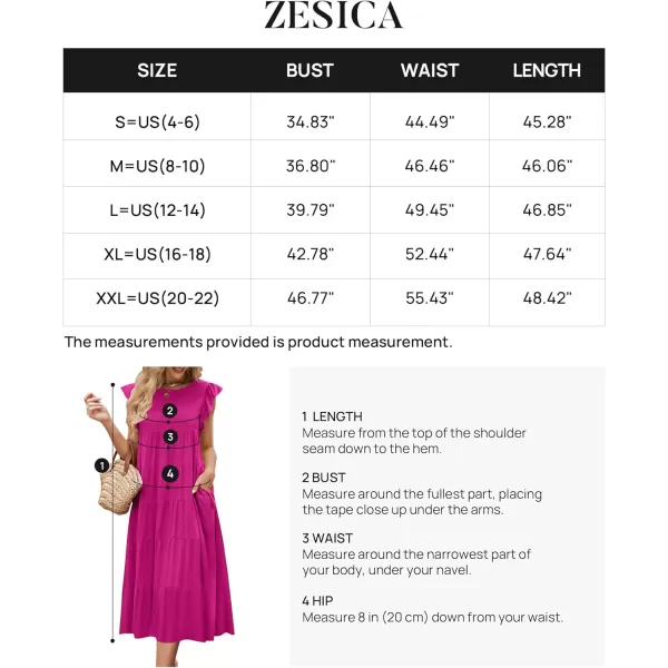 imageZESICA Womens 2024 Summer Ruffle Cap Sleeve Crewneck Casual Loose Flowy Pleated Tiered Midi Dresses with PocketsRose