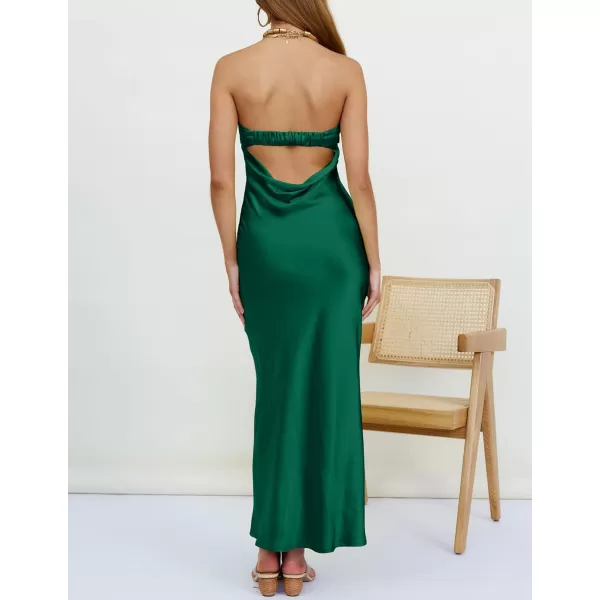 imageZESICA Womens 2024 Summer Satin Strapless Dress Sexy Backless Bodycon Wedding Cocktail Party Maxi DressesDarkgreen