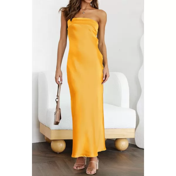 imageZESICA Womens 2024 Summer Satin Strapless Dress Sexy Backless Bodycon Wedding Cocktail Party Maxi DressesGold