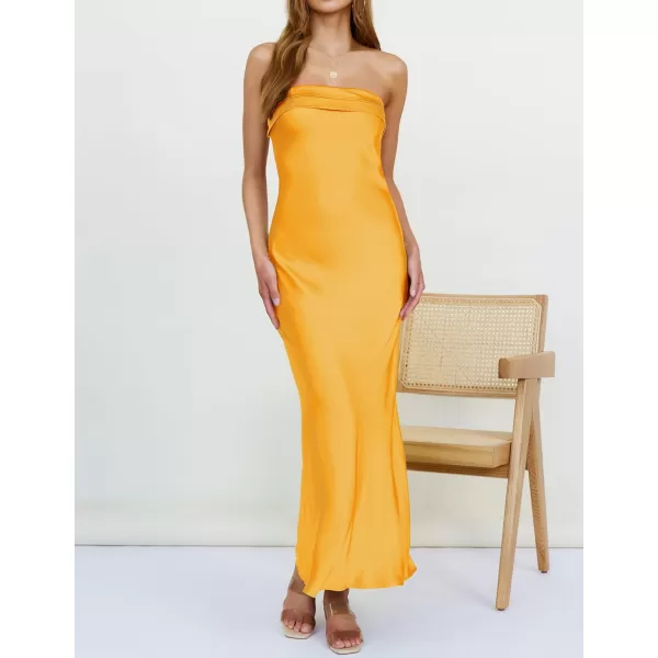 imageZESICA Womens 2024 Summer Satin Strapless Dress Sexy Backless Bodycon Wedding Cocktail Party Maxi DressesGold