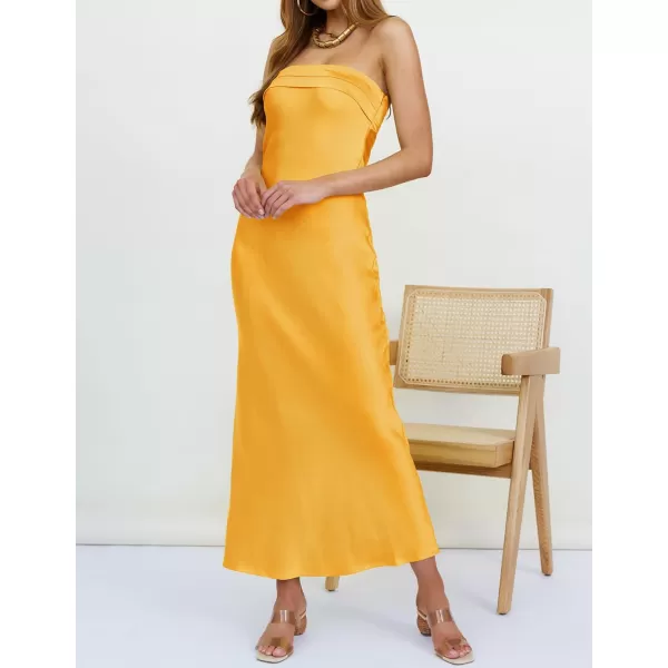 imageZESICA Womens 2024 Summer Satin Strapless Dress Sexy Backless Bodycon Wedding Cocktail Party Maxi DressesGold