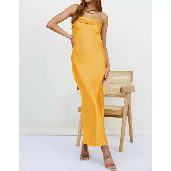 imageZESICA Womens 2024 Summer Satin Strapless Dress Sexy Backless Bodycon Wedding Cocktail Party Maxi DressesGold