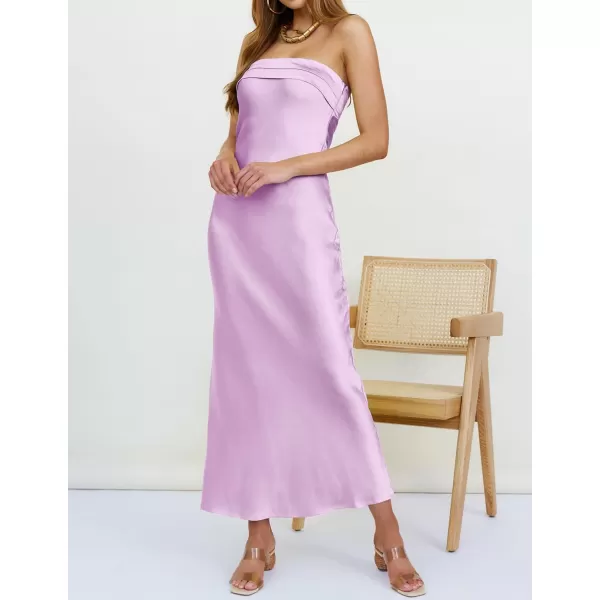 imageZESICA Womens 2024 Summer Satin Strapless Dress Sexy Backless Bodycon Wedding Cocktail Party Maxi DressesPurple