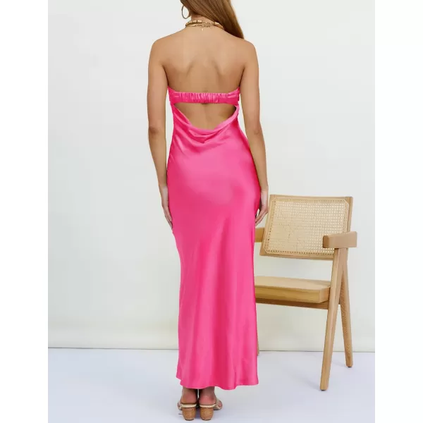 imageZESICA Womens 2024 Summer Satin Strapless Dress Sexy Backless Bodycon Wedding Cocktail Party Maxi DressesRose
