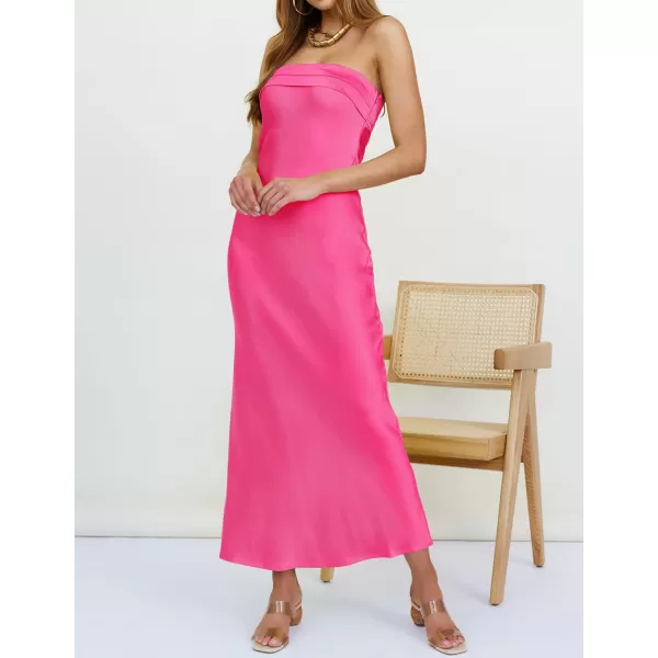 imageZESICA Womens 2024 Summer Satin Strapless Dress Sexy Backless Bodycon Wedding Cocktail Party Maxi DressesRose