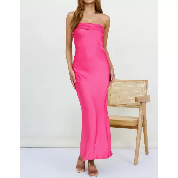 imageZESICA Womens 2024 Summer Satin Strapless Dress Sexy Backless Bodycon Wedding Cocktail Party Maxi DressesRose