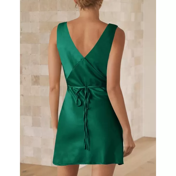 imageZESICA Womens 2024 Summer Satin V Neck Sleeveless Backless Tie Waist Silky Cocktail Club Party Mini DressViridity