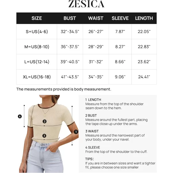 imageZESICA Womens 2024 Summer Short Sleeve Crewneck T Shirt Ribbed Knit Slim Fit Color Block Basic Tees TopsApricot