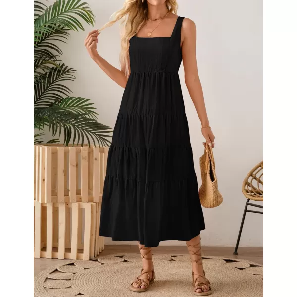 imageZESICA Womens 2024 Summer Sleeveless Dress Casual Backless Loose Flowy Tiered Sundress Beach Cover up Tank DressesBlack