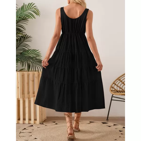 imageZESICA Womens 2024 Summer Sleeveless Dress Casual Backless Loose Flowy Tiered Sundress Beach Cover up Tank DressesBlack